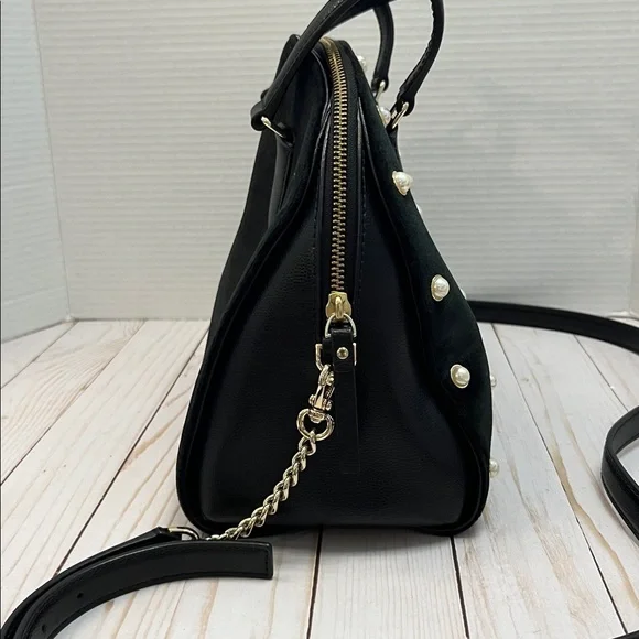 Kate Spade pearl satchel/crossbody. Black velvet & leather. Gold hardware. EUC. - Picture 3 of 9